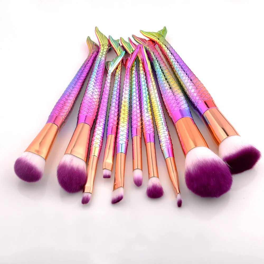 10 PCs Mermaid Makeup Brushes 7 Fishtail Makeup Brushes