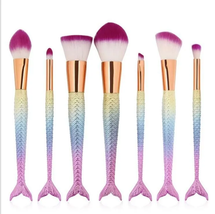 10 PCs Mermaid Makeup Brushes 7 Fishtail Makeup Brushes