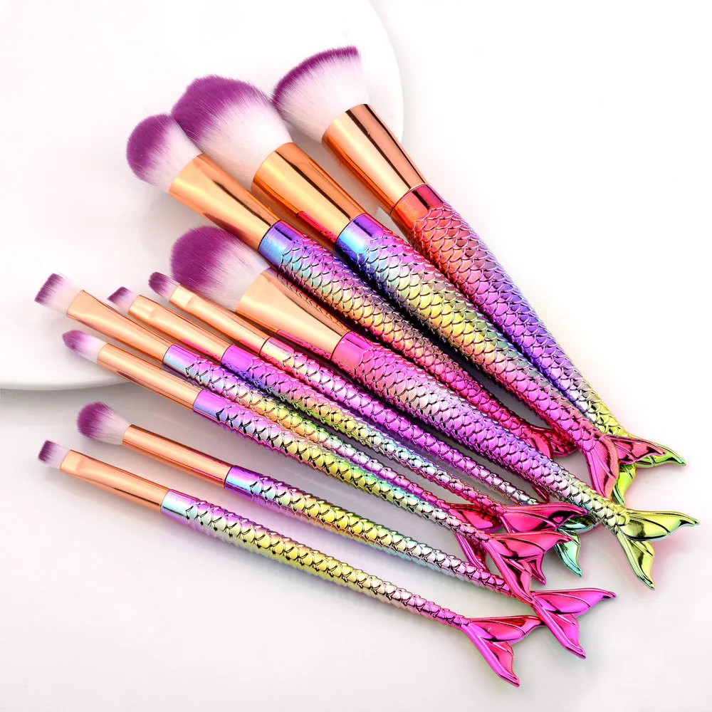 10 PCs Mermaid Makeup Brushes 7 Fishtail Makeup Brushes