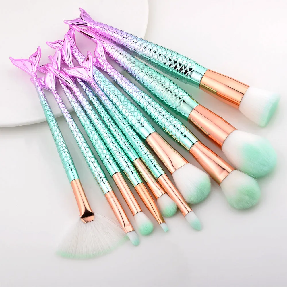 10 PCs Mermaid Makeup Brushes 7 Fishtail Makeup Brushes