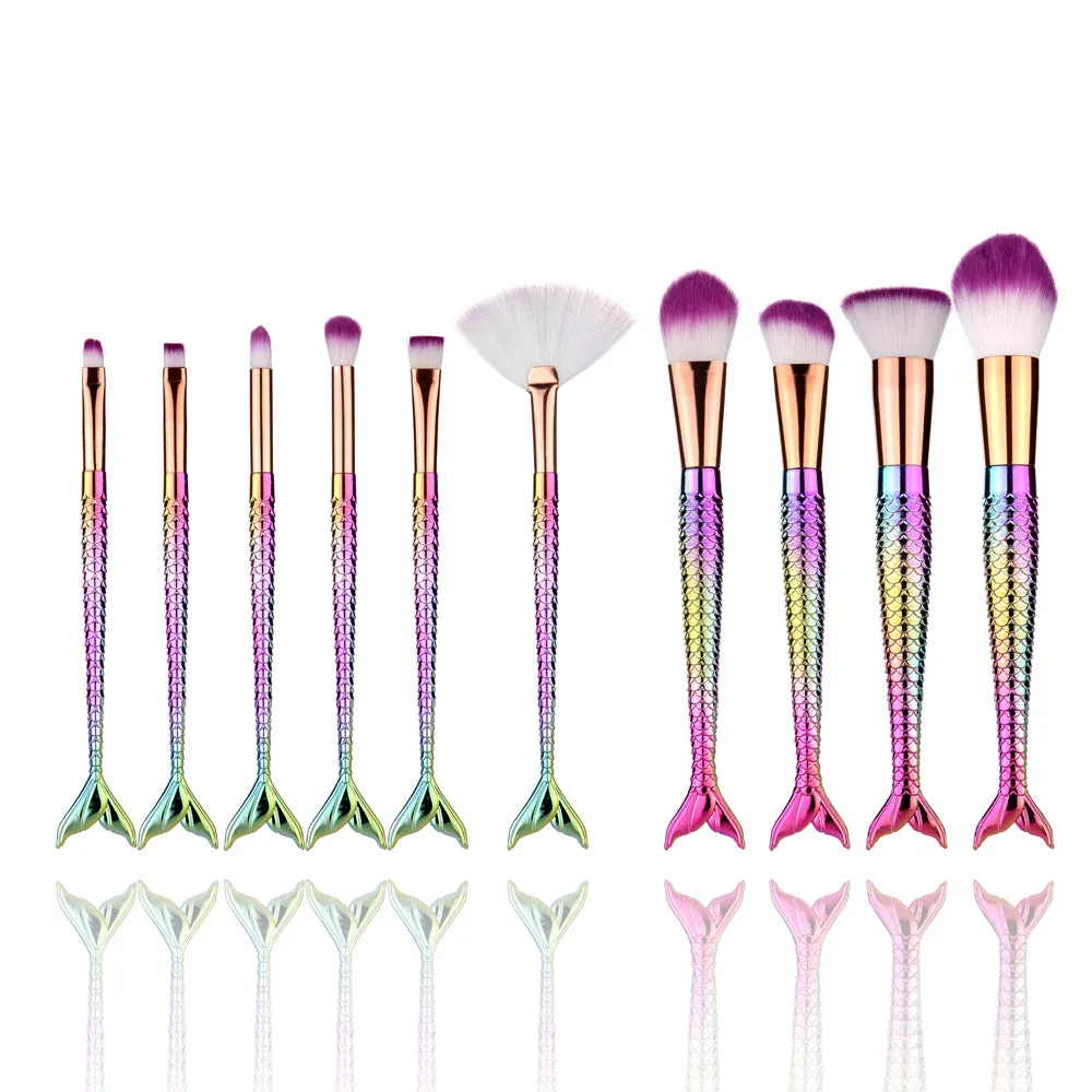 10 PCs Mermaid Makeup Brushes 7 Fishtail Makeup Brushes