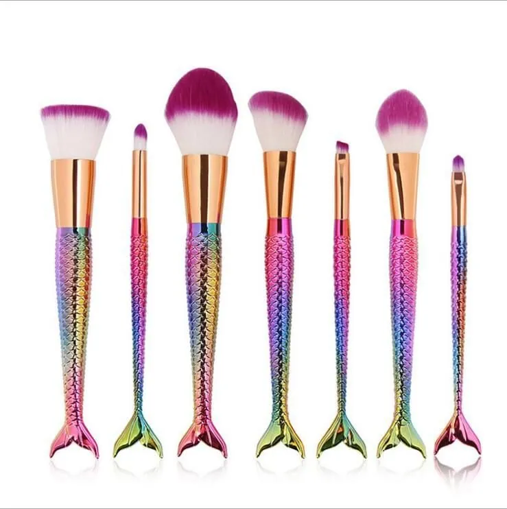 10 PCs Mermaid Makeup Brushes 7 Fishtail Makeup Brushes