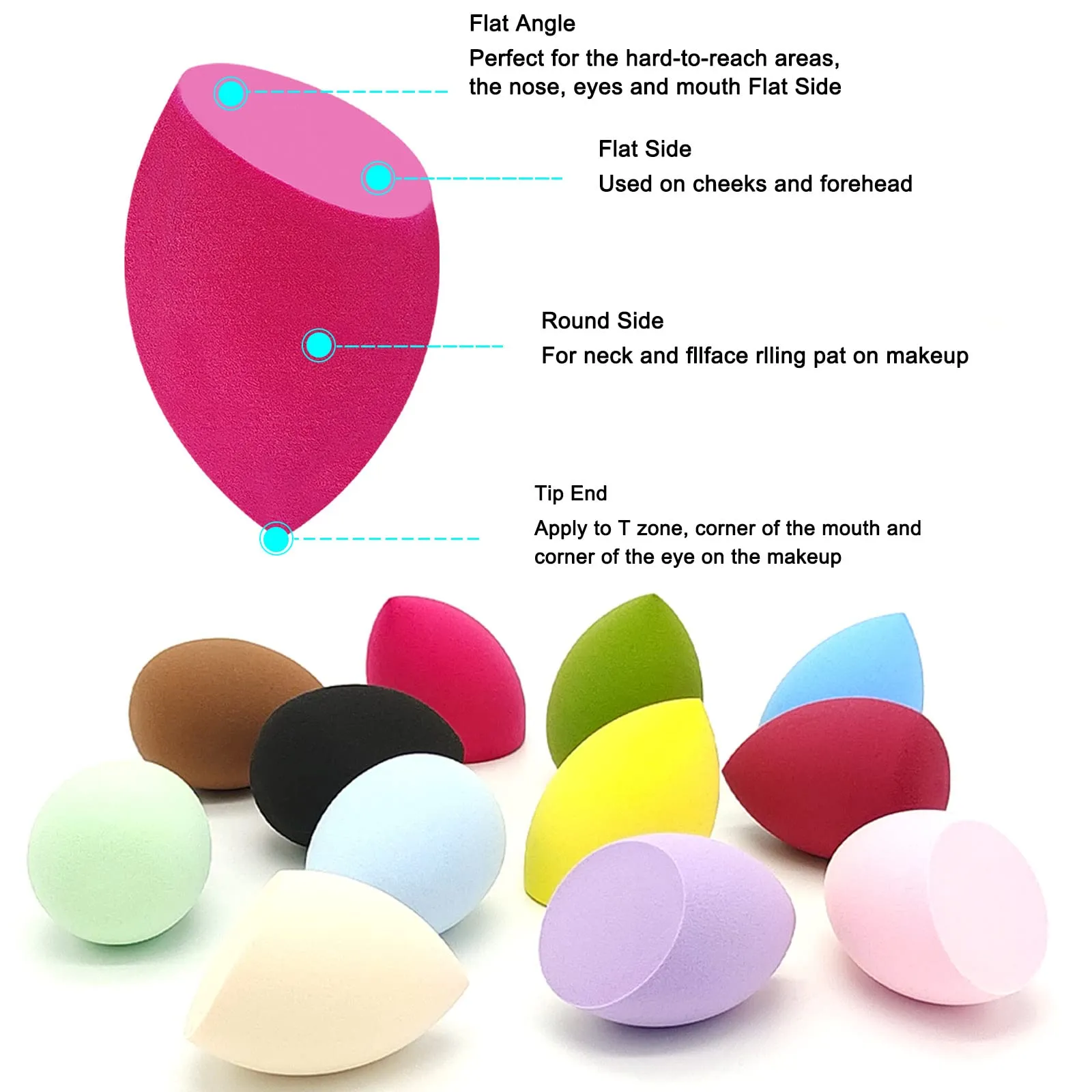 12 Pieces Professional Makeup Sponge Set,Latex Free Flawless Soft Setting Face Puffs,Multicolor Beauty Blender Cosmetic Applicator for Powder,Liquid,Facial Makeup Tools