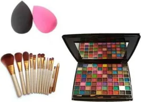 Bingeable HDA 80 Color Makhmali Eye Shadow Make Up Kit For Professional Makeup & 2 Pcs Blender Puff (3 Items in the set)